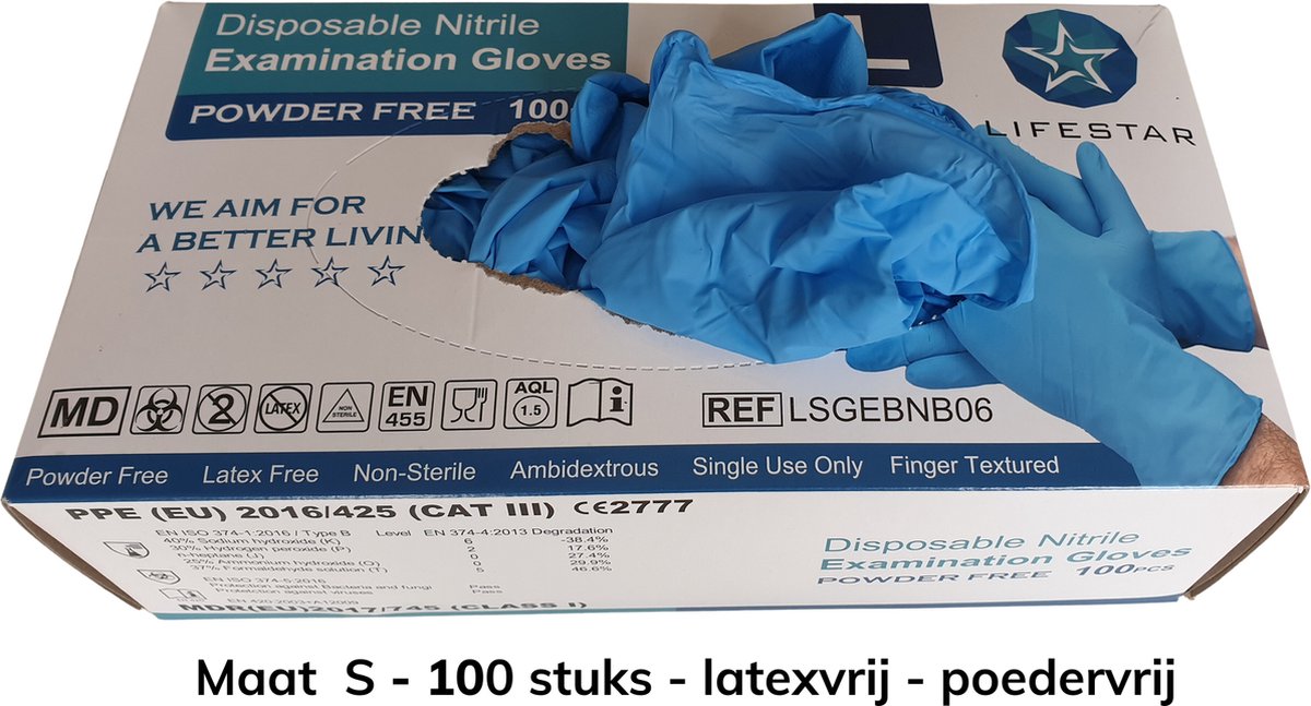 Goedkoopste Handschoenen blauw nitrile - maat S - 100 stuks- latexvrij - poedervrij