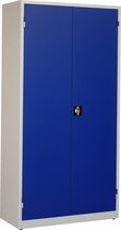Zwaarlastkast, werkplaatskast, magazijnkast, opbergkast 195 x 100 x 45 cm. met 4 extra verstevigde legborden. Deuren in blauw