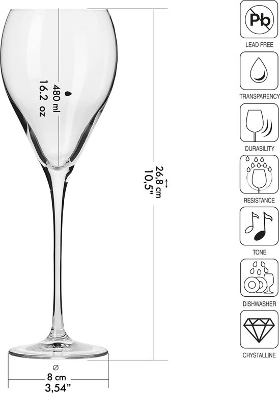 Verres à vin Rouge Perla 4 x 480 ml | Set de 4 Verres à vin | Cadeau de mariage | Résistant au lave-vaisselle | Glas cristallin | Verre sans Glas | Durable | Résistant aux rayures | Idée cadeau