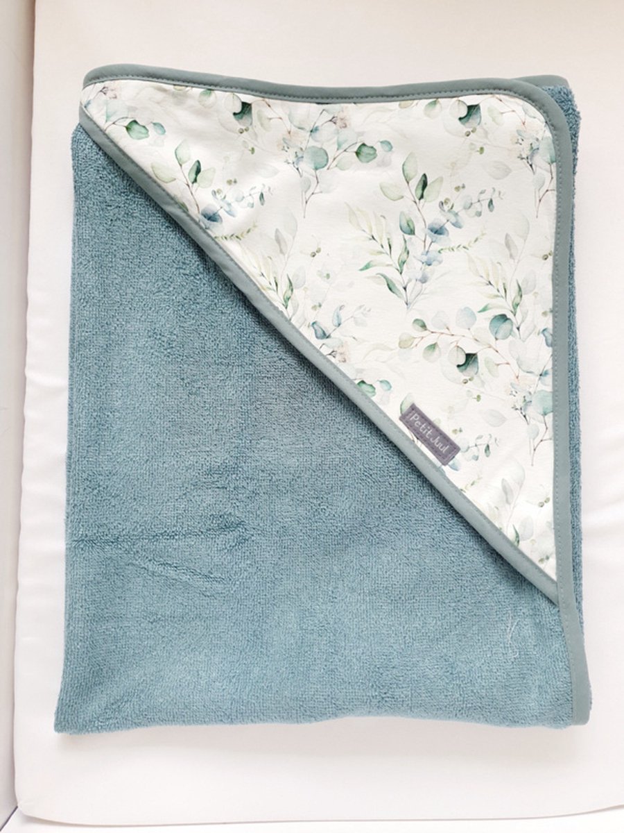 Haaksels&Kralen - Badcape baby - wikkeldoek - 75x75 cm - kleur blauw - kraamkado - zwangerschap - babyartikel