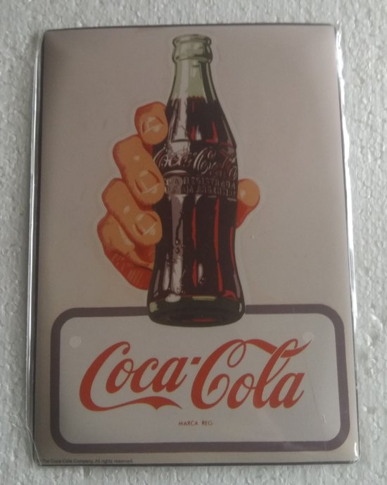 metalen ansichtkaart Coca Cola hand met fles 15 x 21 cm