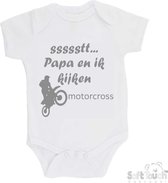 100% katoenen Romper "ssssstt... Papa en ik kijken motorcross" Unisex Katoen Wit/grijs Maat 62/68