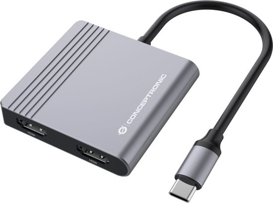 Conceptronic Donn13g 2x Hdmi/usb/usb C Usb-c-hub Zilver