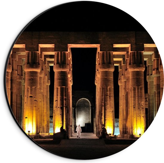 Dibond Muurcirkel - Tempel in Egypte - 20x20 cm Foto op Aluminium Muurcirkel (met ophangsysteem)