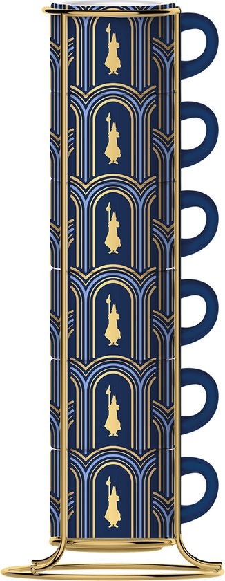 Bialetti Deco Glamour Espresso Kopjes in rek - Blauw - 6 stuks - 90ml