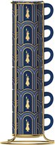 Bialetti Deco Glamour Espresso Kopjes in rek - Blauw - 6 stuks - 90ml
