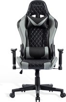 K IKIDO Game Chair - Chaise de Gaming - Chaise de Gaming - Chaise de bureau ergonomique - Chaise de jeu avec coussin de nuque et coussin de dossier réglable - Hauteur d'assise réglable - Zwart/ Grijs