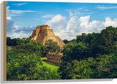 Hout - ''Piramide van de Tovenaar'' Yucatan, Mexico - 75x50 cm - 9 mm dik - Foto op Hout (Met Ophangsysteem)