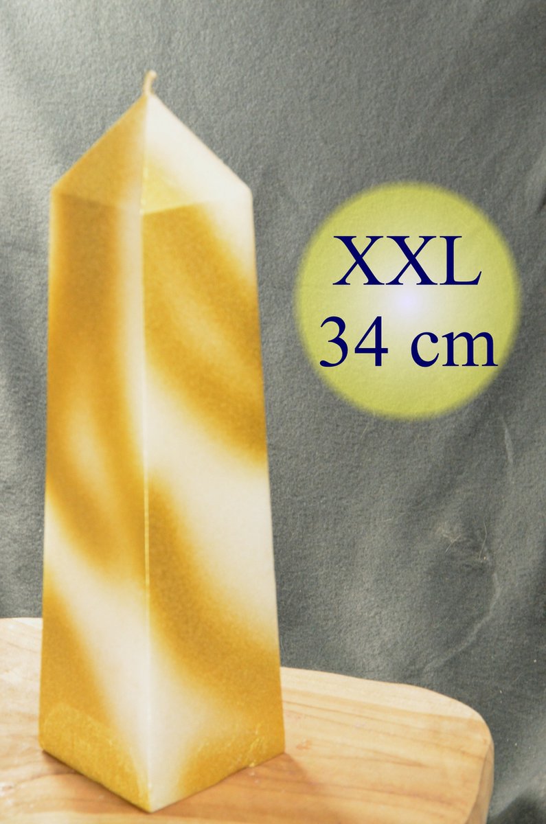 Obelisk kaars, GOUD / WIT METALLIC- hoogte: 34cm - Gemaakt door Candles by Milanne