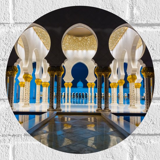 Muursticker Cirkel - Prachtig Versierde Binnenkant van Sjeik Zayed Moskee in Abu Dhabi - 30x30 cm Foto op Muursticker