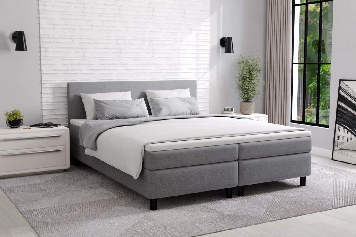 Boxspring Met opbergruimte Erolla - 180x200 cm - grijs stof - zetelsenbedden.be - Compleet bed met matras en topper - bed storage thumbnail 2