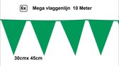 6x Mega vlaggenlijn groen 30cm x 45cm 10 meter - Reuze vlaggenlijn - vlaglijn mega thema feest verjaardag optocht festival