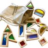 Afbeelding van het spelletje Montessori speelgoed - Sensorisch speelgoed - 16 houten sensorische blokken gevuld met gekleurd zand, water en kralen in opbergzak - Speelgoed 1 jaar