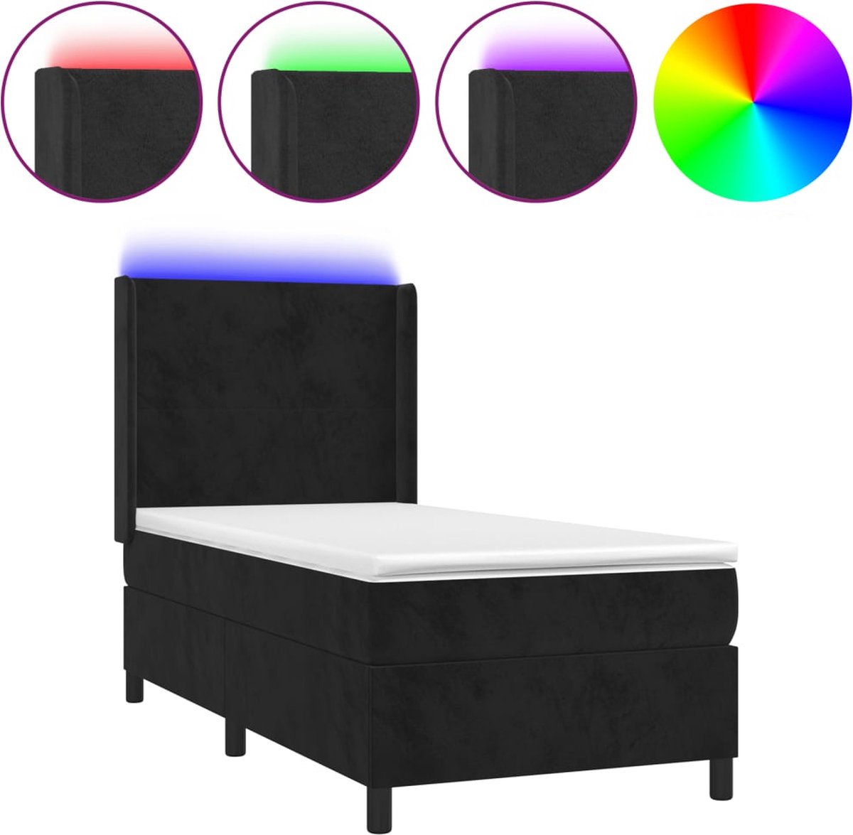 vidaXL - Boxspring - met - matras - en - LED - fluweel - zwart - 80x200 - cm