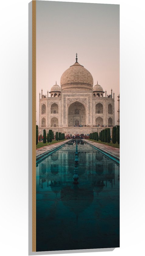 Hout - Tai Mahal Moskee - India - 40x120 cm - 9 mm dik - Foto op Hout (Met Ophangsysteem)