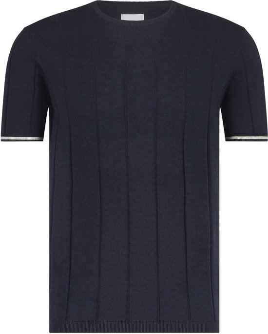 State of Art - Knitted T-Shirt Navy - Heren - Modern-fit