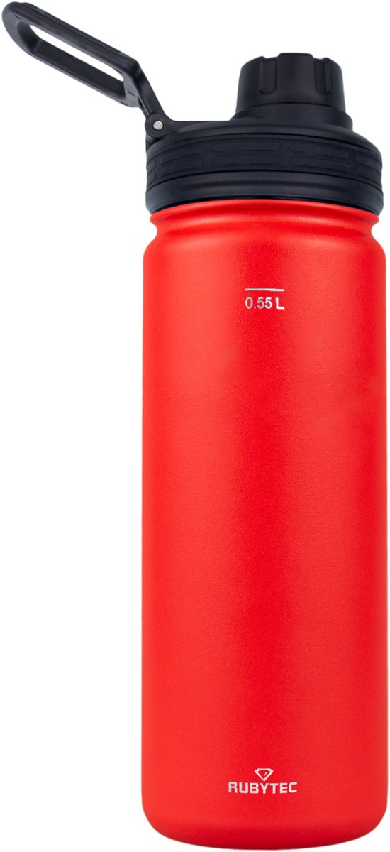 Rubytec Shira Verkoelende Drinkfles - 550 ml - Handige Drinktuit - Lekvrije Drinkdop - Urenlang Koud Drinken - Lekvrij - BPA-vrij - Rood