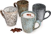 Koffiemokkenset Athen 4-delige bekerset voor 4 personen van aardewerk, theeker inhoud: 300 ml, uitbreidbaar, met handvat, dagelijks gebruik, speciaal ontbijt, brunch, outdoor mokkenset