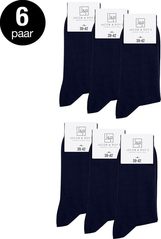 Jacob & Roy's 6 paires de Chaussettes bleues - Homme & Femme - Marine - Taille 39-42 - Sans couture