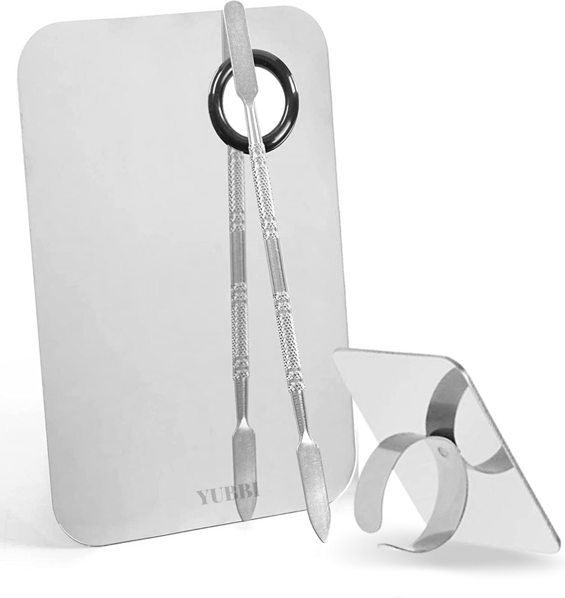 Goedkoopste Professioneel Mixing Palette Set - Inclusief Spatula en Ring Palette - Voor Make Up - Nail Art - Nagellak - Gellak - RVS - Zilver