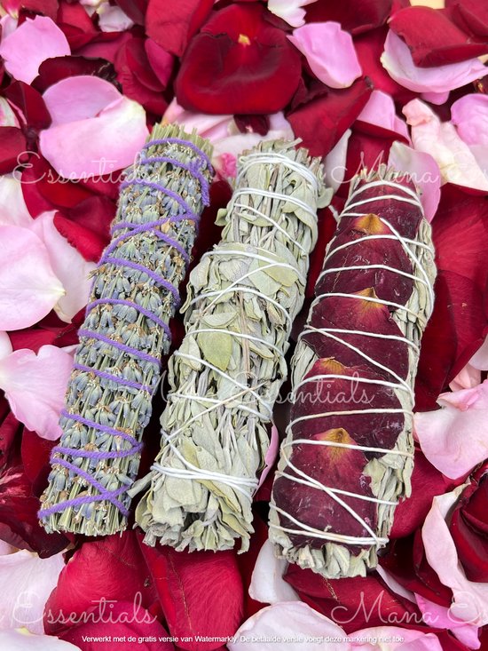 Smudge sticks - Witte Salie + Lavendel + Rose Pedals