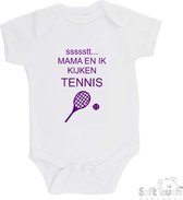 100% katoenen Romper "ssssstt... Mama en ik kijken tennis" Meisjes Katoen Wit/paars Maat 62/68