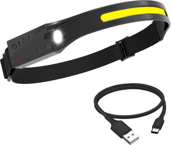 LED Hoofdlamp Oplaadbare Hoofdlamp Krachtige Waterdichte USB 1200mAh COB XPE Hoofdlampen 5 Standen Hardlopen, Kamperen, Fietsen, Helmlamp, Vissen, Reparatie, Joggen, Kind [Energieklasse A+]