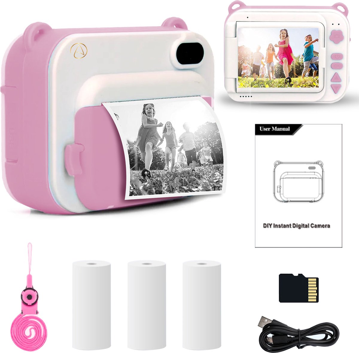 Arvona Polaroid Camera - Polaroid Printer - Digitale Foto Camera - Camera Met Printer - Oplaadbaar - Roze