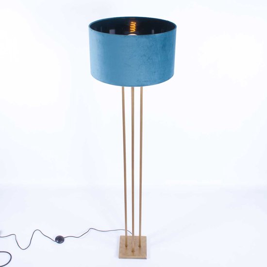 Lampadaire carré avec abat-jour en velours Roma | 1 lumière | bleu / marron / bronze | métal / tissu | Ø 45 cm | 165 cm de hauteur | lampadaire / lampadaire | design moderne / attrayant / classique