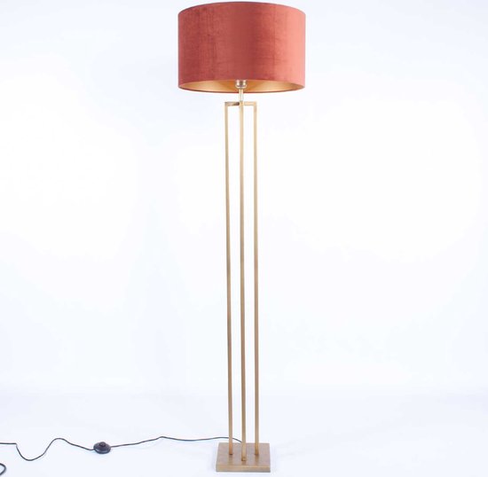 Lampadaire carré avec abat-jour en velours Roma | 1 lumière | marron / bronze / or | métal / tissu | Ø 45 cm | 165 cm de hauteur | lampadaire / lampadaire | design moderne / attrayant / classique