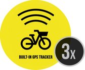 Fiets sticker | "Built-in GPS tracker" | ⌀ 4,5 cm | 3 stuks | Anti-diefstal | Basket | Mand | Dieven ontmoedigen | Ronde stickers | Opvallend | Geel | Weerbestendig | Velo | Beveiliging | Fietsen