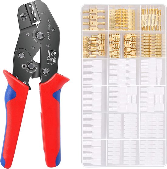 Krimptang met 1200 kabelschoenen, krimpgereedschapsset, krimptang, kabelkabelkabelschoenen 0,25-10 mm²/23-7 AWG, elektrische tang