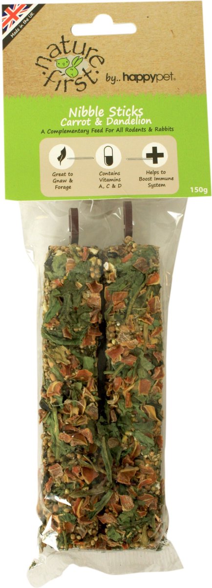 Happy Pet Nature First Knaagsticks Wortel / Paardenbloem 2 ST