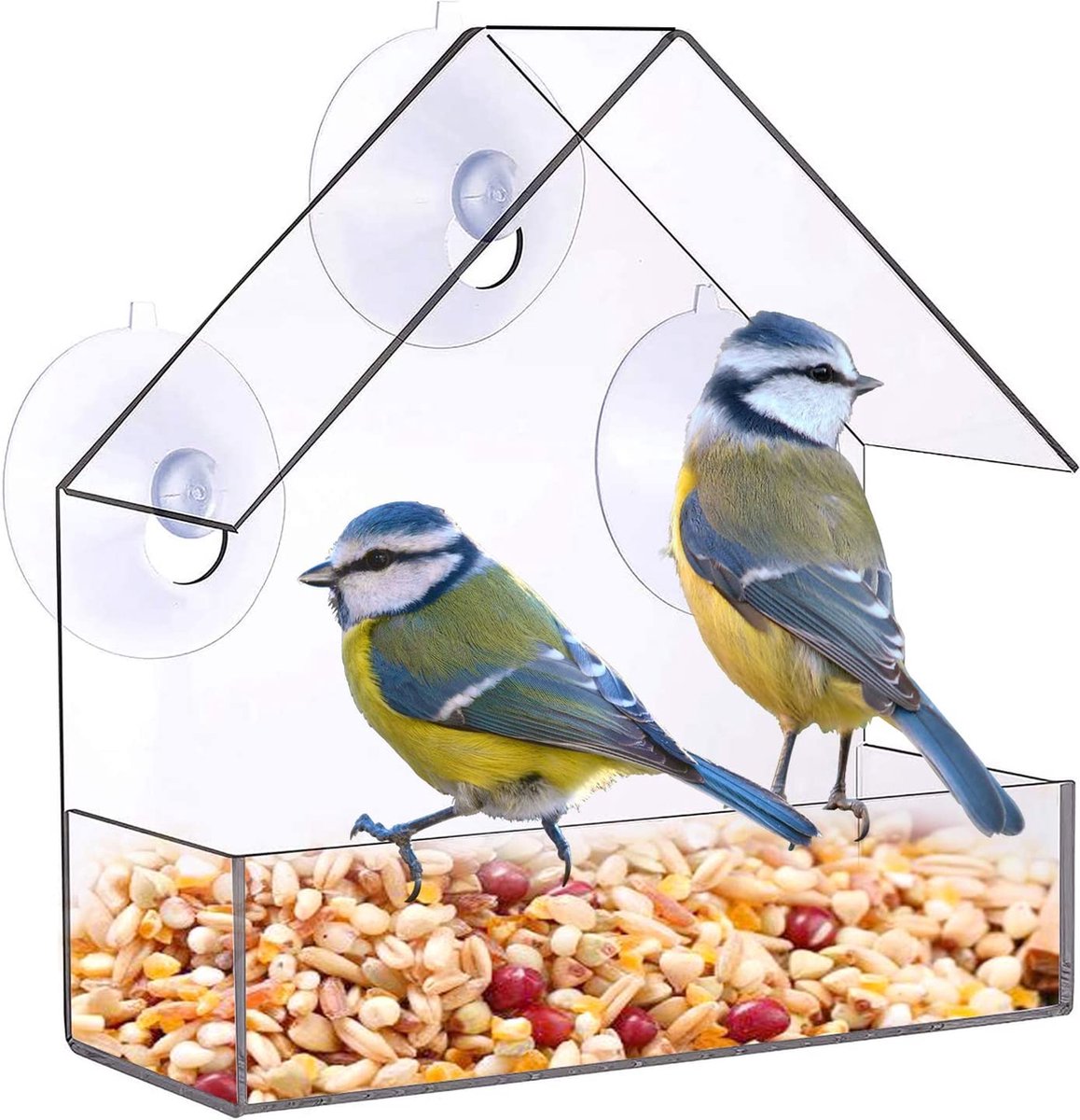 Lupfung Mangeoire à oiseaux de fenêtre, mangeoires pour oiseaux à suspendre  à l'extérieur, mangeoires à oiseaux avec ventouses puissantes, décoration  en forme de nichoir à oiseaux, convient pour cardinaux, pinsons, mésanges,  etc. 
