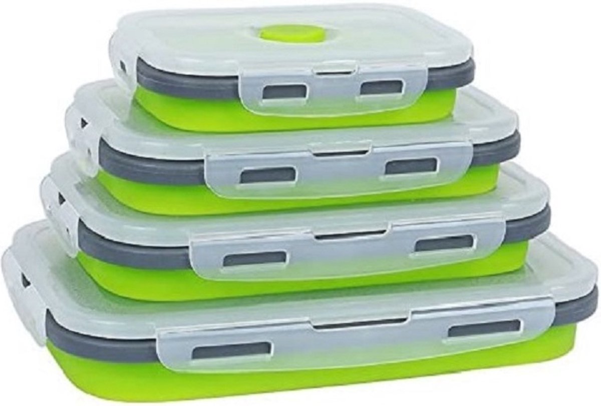 Voedselcontainers, pak van 4 opvouwbare voedselopslagcontainers, siliconen opslagcontainers opvouwbare lunchbox, graancontainer