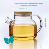 Glazen theepot met filter en bamboe deksel - Duurzaam - Filter - Theezeef - Theeglas - thee - 800ml