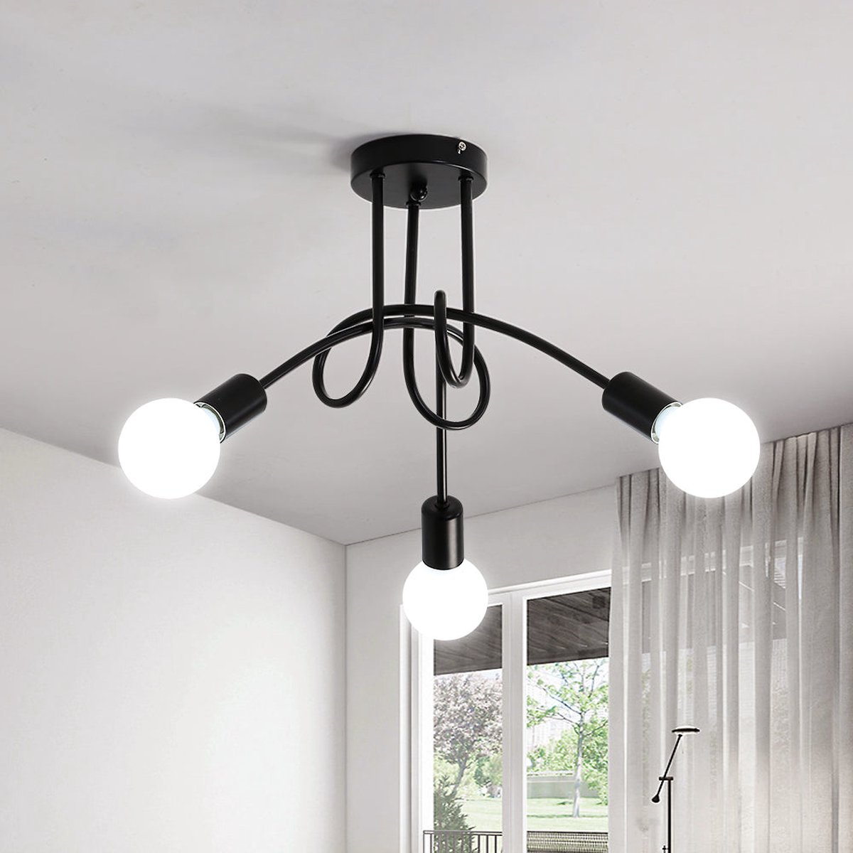 3 lumières Suspension Créatif Rétro Luminaire E27 Métal Lustre pour Cuisine  Chambre Bar Noir