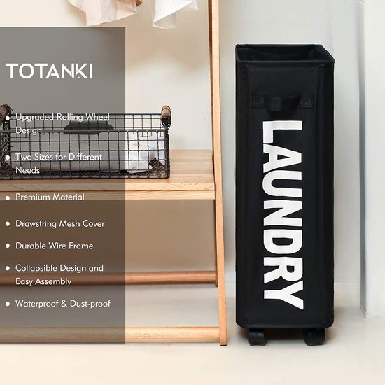 TOTANKI 29 Pro Grote Rollende Wasmand Met Handvat Op Wielen  4 Kleuren Opvouwbare Wasmand Wassorteerder En Organizer Hoge Opbergmand Bin Zwart 29 2242107828