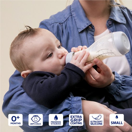 Difrax Babyfles Natural Glas - 250 ml - Lichtblauw - 1 Stuk - S-fles - Anti Koliek van Difrax — afbeelding 2