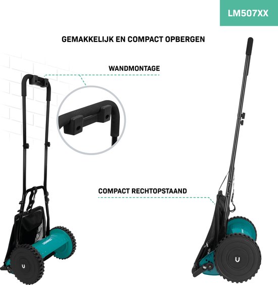 VONROC Kooimaaier – handgrasmaaier - 300mm - 4 instelbare maaihoogtes (15-25-31-35mm) incl. muurbeugel en opvangzak