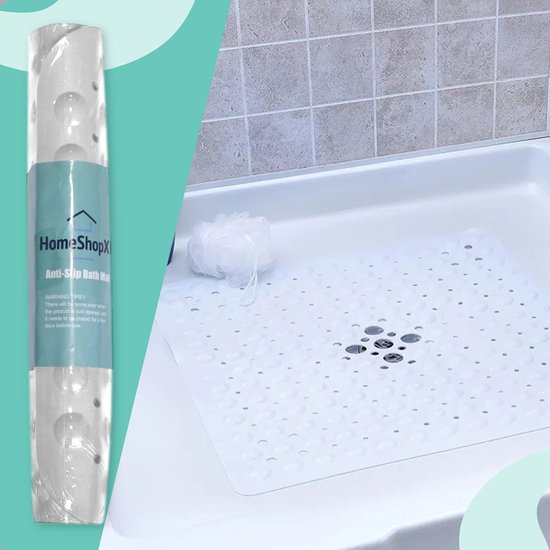 HSXL - Antislipmat - 53x53CM - Incl. Netspons - Antislip Douchemat Wit met Zuignappen – Anti Slip Douche Cabine Mat – Mat voor in de Badkamer - Badkamer accessoires