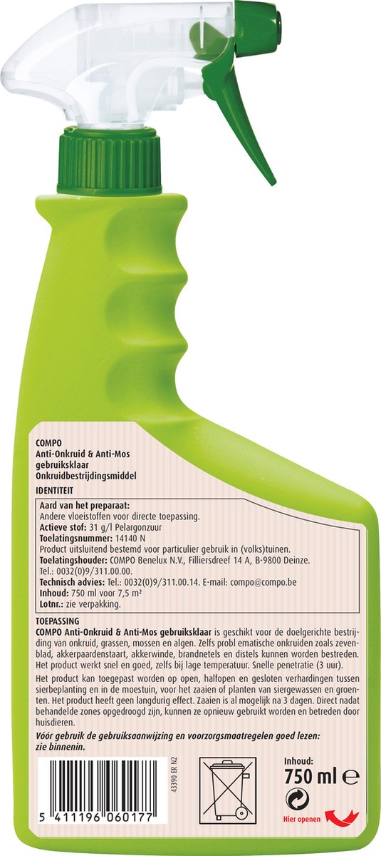 COMPO Anti-Onkruid & Anti-Mos Spray Opritten & Paden - natuurlijke ingrediënten - eerste resultaten binnen 3 uur - spray 750 ml (7,5 m²) van Merkloos	 — afbeelding 5