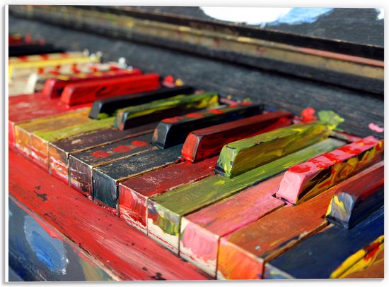 PVC Schuimplaat - Pianotoetsen onder de Gekleurde Verf - 40x30 cm Foto op PVC Schuimplaat (Met Ophangsysteem)