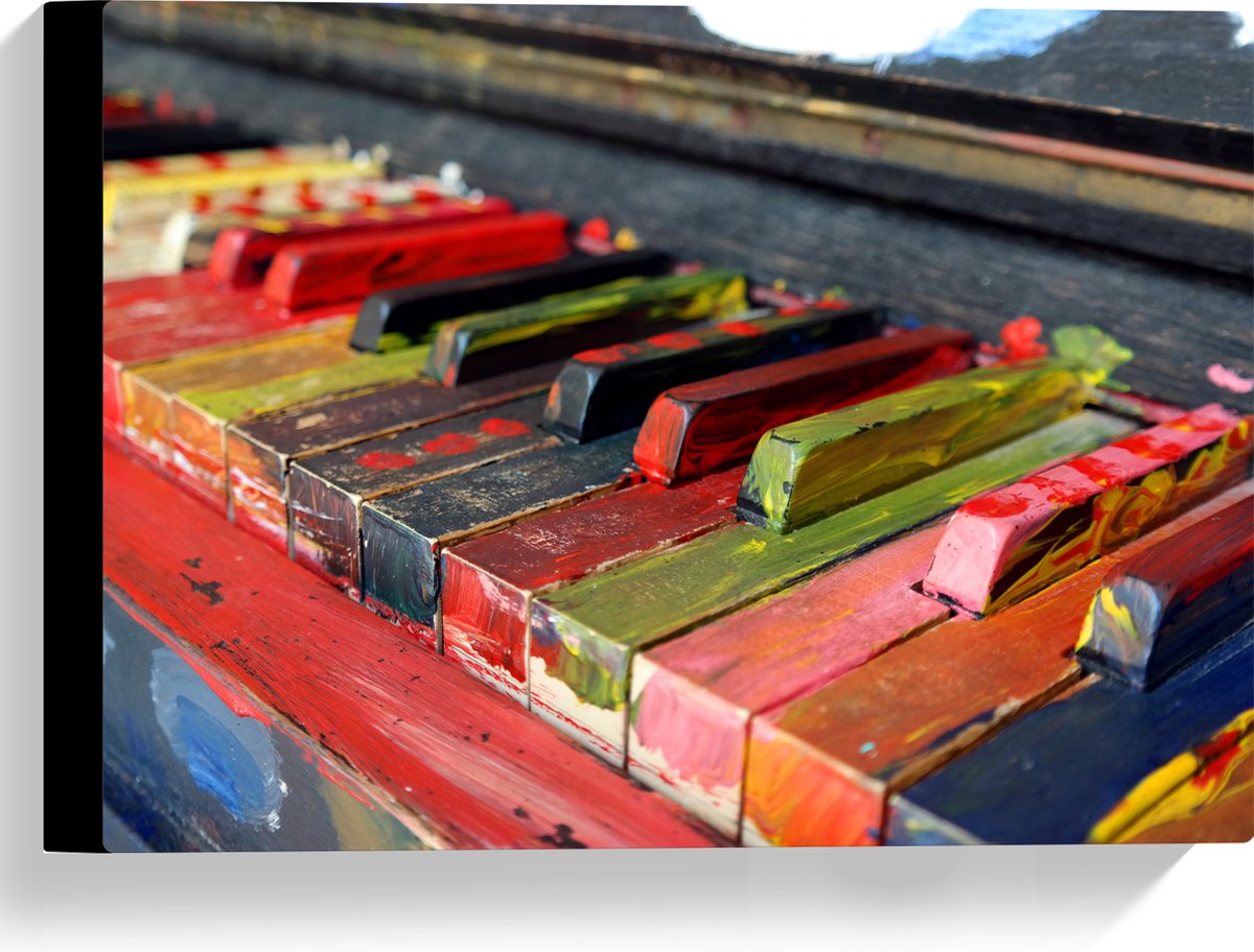 Canvas - Pianotoetsen onder de Gekleurde Verf - 40x30 cm Foto op Canvas Schilderij (Wanddecoratie op Canvas)