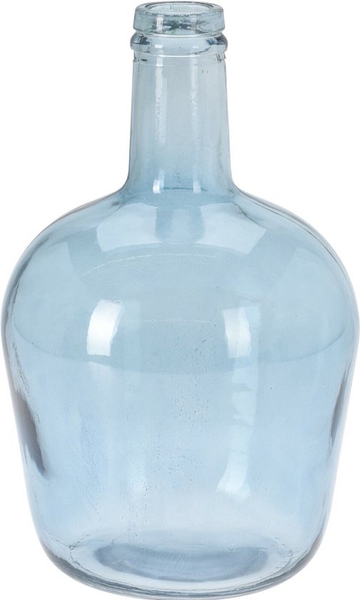 H&S Collection Bloemenvaas San Remo - Gerecycled glas - blauw transparant - D19 x H30 cm - Fles vorm