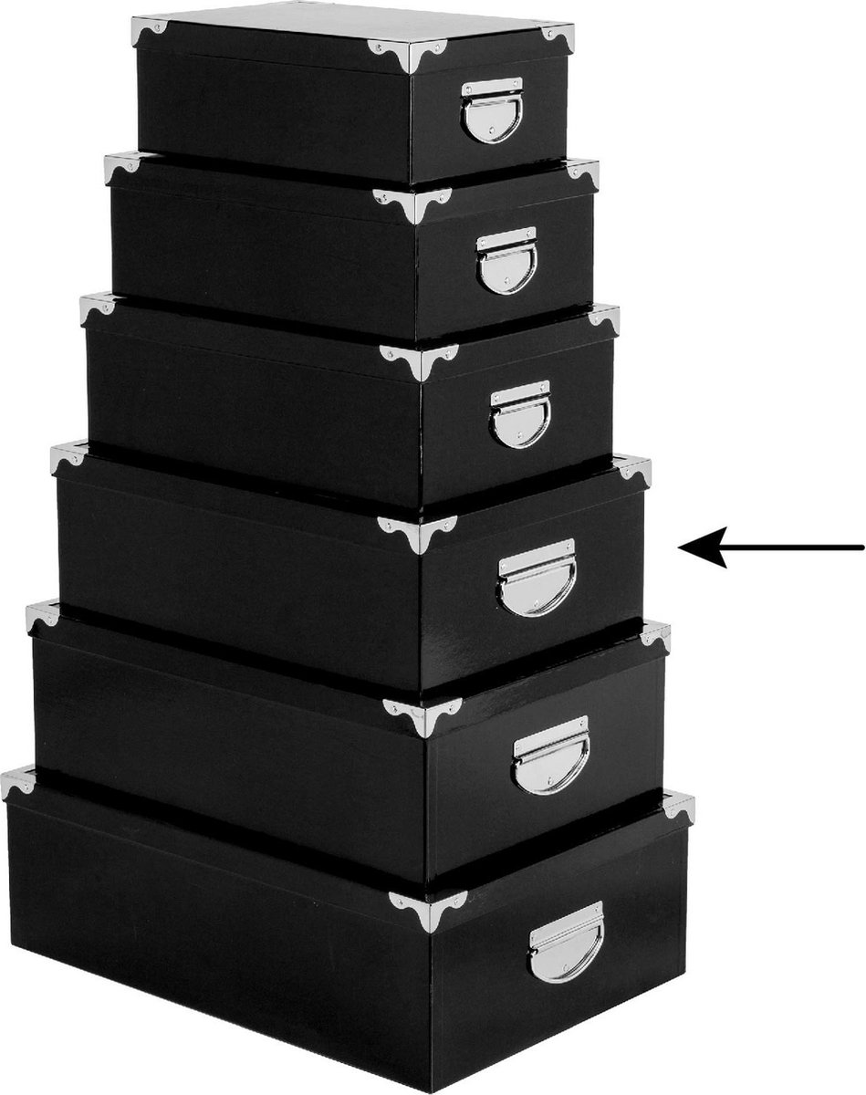 5Five Opbergdoos/box - 3x - zwart - L40 x B26.5 x H14 cm - Stevig karton - Blackbox
