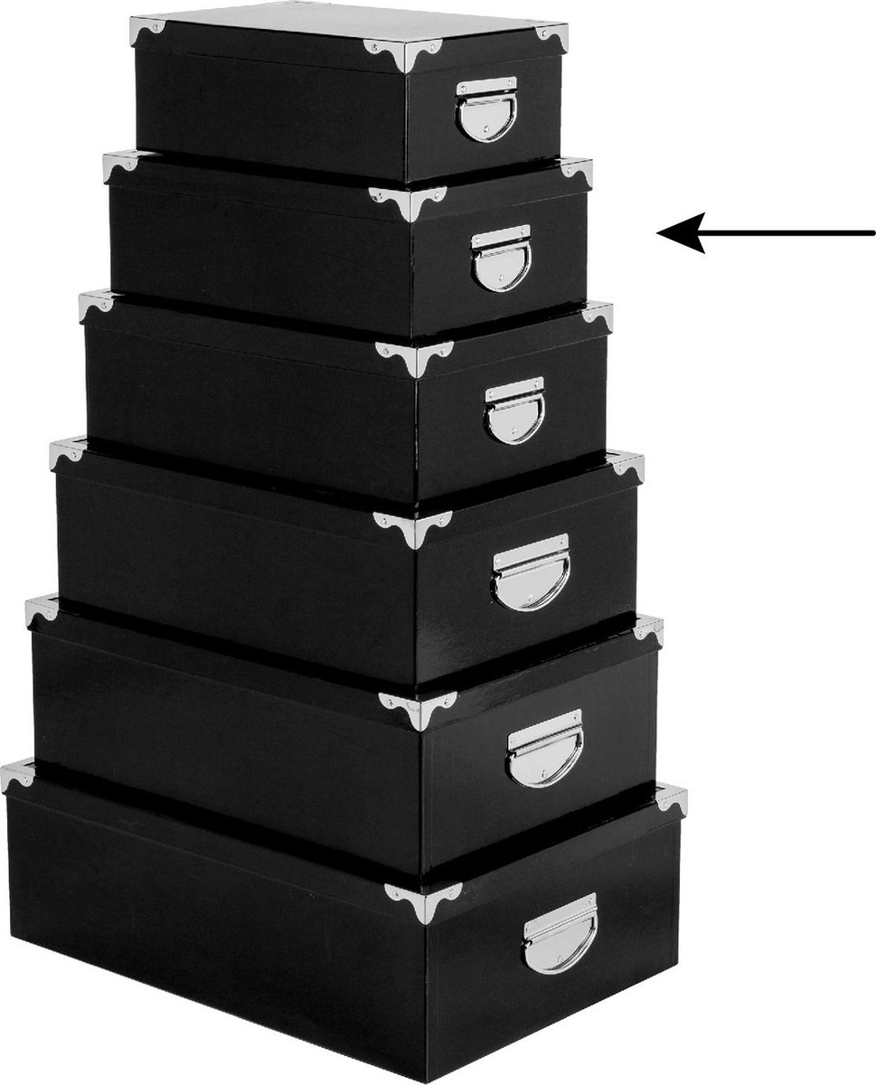 5Five Opbergdoos/box - 2x - zwart - L32 x B21.5 x H12 cm - Stevig karton - Blackbox
