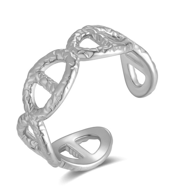 Ring met Ovalen - RVS - One Size - Zilverkleurig