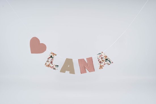 Letterslinger van stof | prijs per 1 letter / teken | Butterflower - Roze, Beige, Bloemen / Vlinders - Naamslinger / Geboorteslinger zelf samenstellen - Babykamer decoratie en accessoires - Kraamcadeau - Stoffen slingers handgemaakt & duurzaam