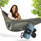 Outdoor hangmat voor 2 personen met bevestigingsset, ultralichte parachutezijde met extra hoge trekkracht tot 300 kg, camping hangmat outdoor, premium rijsthangmat